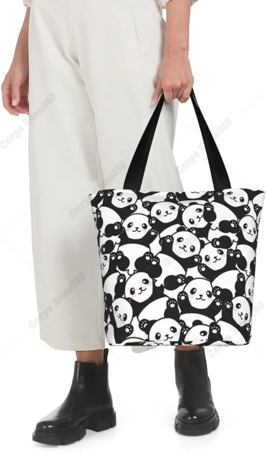 Panda Cute Cartoon Large Tote Bag Large Shoulder Bag Casual Reusable Handbag for Women Shopping Grocery Work Fashion