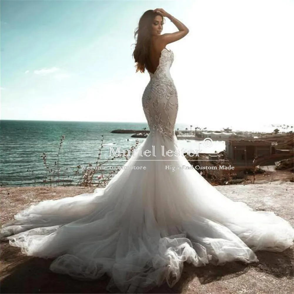 Squisiti abiti da sposa a sirena Sweetheart Cristalli Abiti da sposa con perline Abito da sposa formale personalizzato vestido femininos