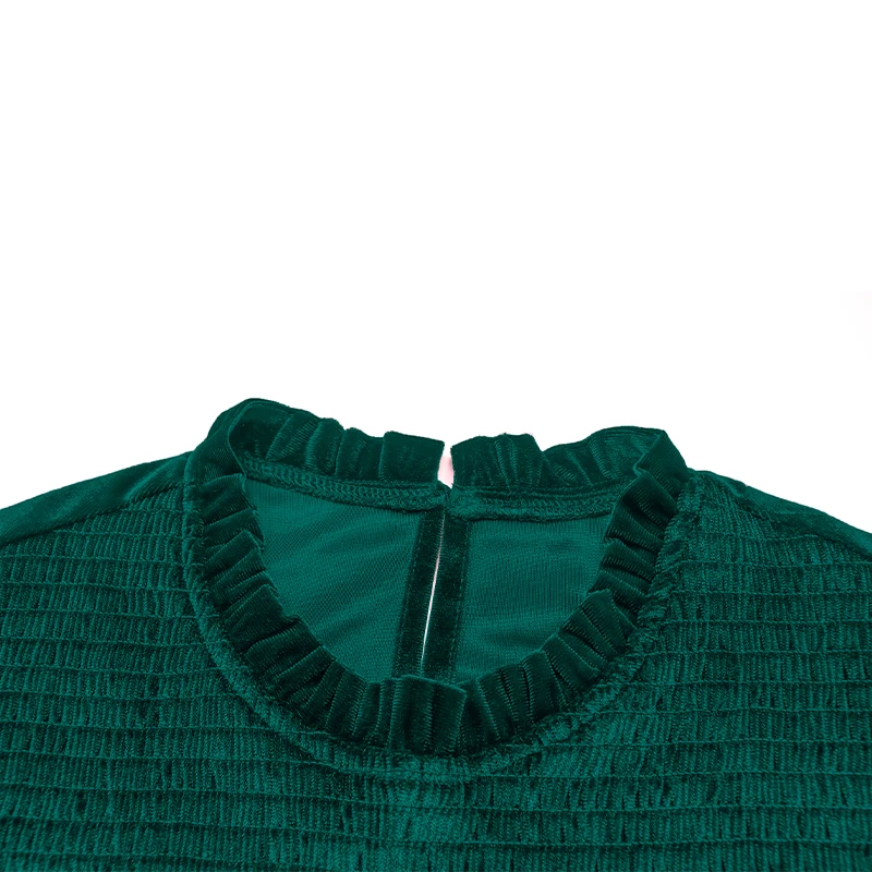 JIM & Km A-Robe monochromatique à manches longues pour femme, jupe en velours vert foncé, bord à volants, portefeuille de jeu, transfrontalier, nouveau