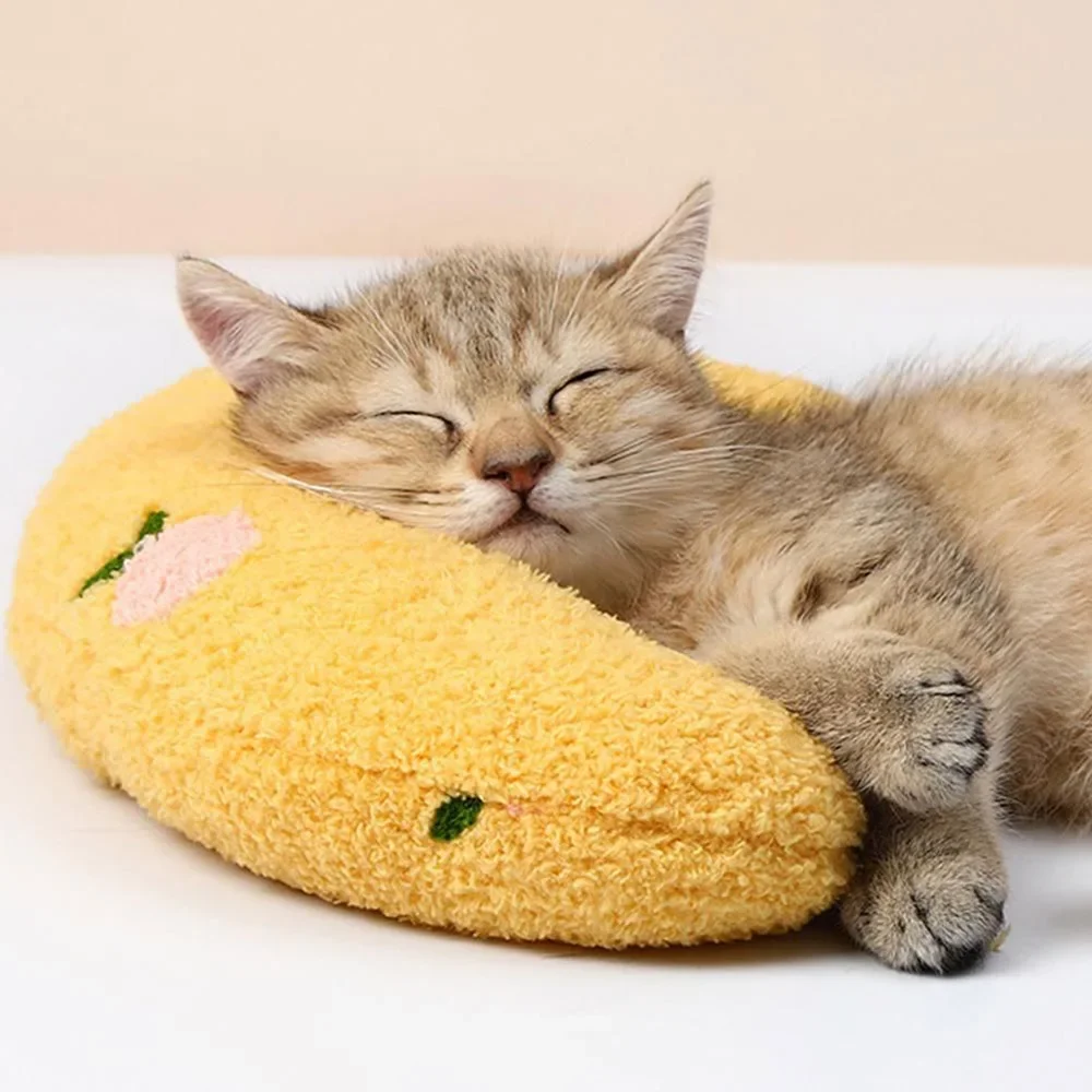 Almohada para dormir para mascotas, almohada de media luna, almohada de protección para el cuello de gato, paso en la leche, almohada en forma de U para dormir profundo