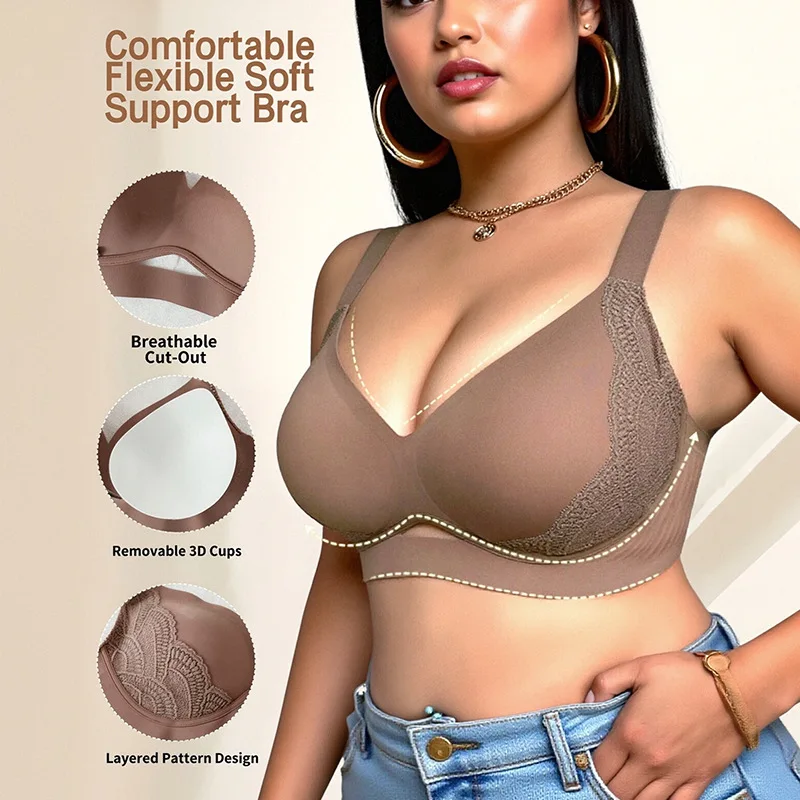 Breathable Underwear Wide Straps Perfect for Curvy Large Breasts Women Removable 3D Cup XL 2XL 3XL 4XL