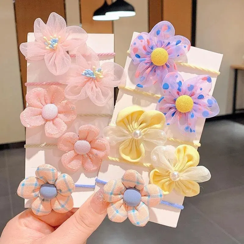 10PcsCute Flower Baby Hair Bands Lace Elastic Girl Rubber Bands Hair Ropes Kids Hair Accessories