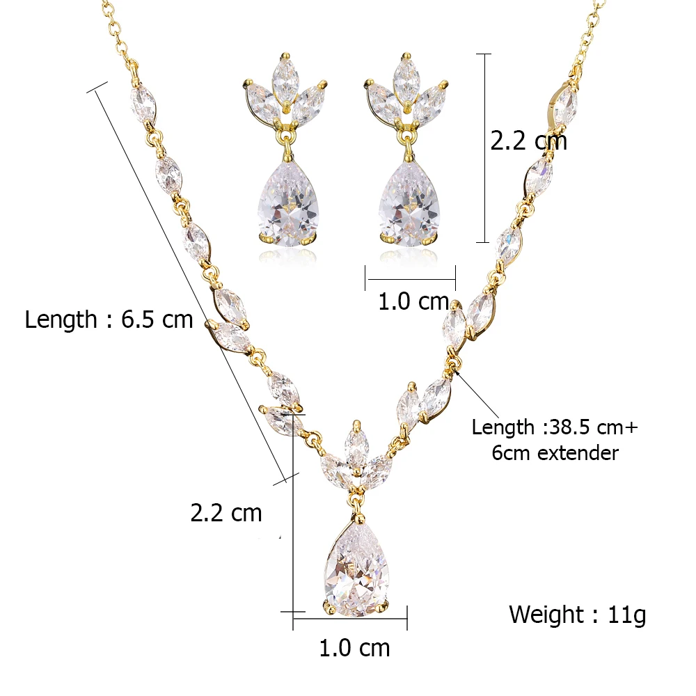 ZAKOL Elegant Necklace/Earring Jewelry Set for Women Gorgeous Pear Water Drop AAA Zircon Wedding Jewelry Gift