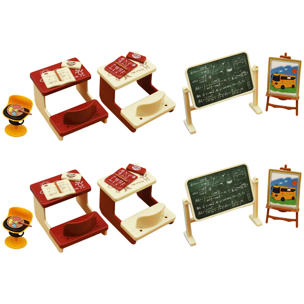 

2 Sets Mini Desk Blackboard Chalkboard House Supplies Table Decor Decors Models Chair