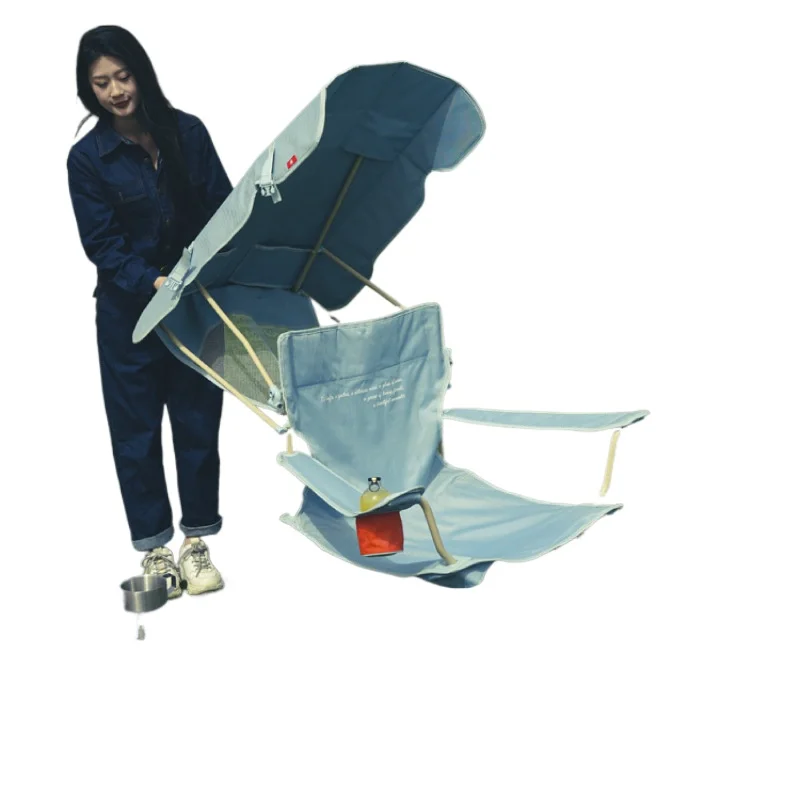 

Outdoor folding chair Portable sunshade beach chair Automatic closure Leisure fishing chair with sunshade armchair