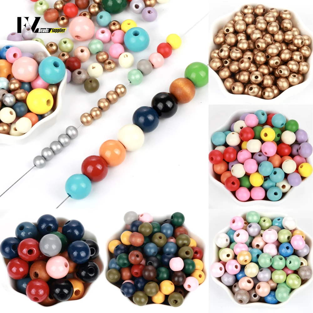 6/8/10/12/14/16/18/20mm Wooden Beads Crafts Colored Wooden Beads For DIY Necklace Bracelet Ornaments Garland Home Decoration