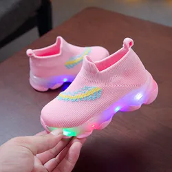 Winter Girls Boys Shoes Sports LED Weave Baby Tenis Casual Breathable Kids Sneakers Socks Shoes Toddler Kids Shoes 2023 New