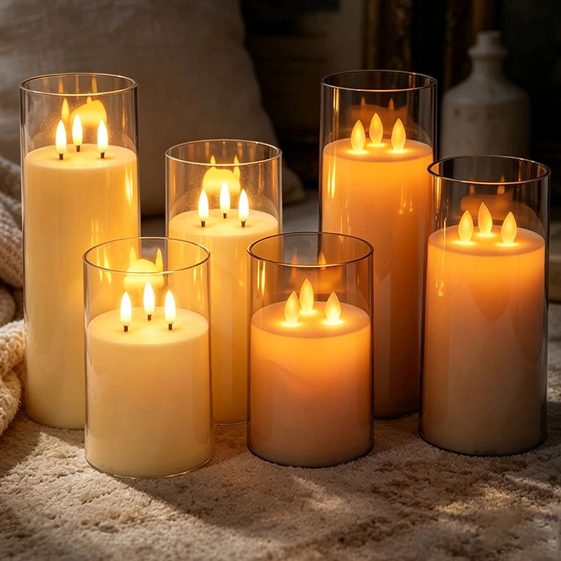 25-15cm 3D Wick Flameless Acrylic Candles Battery Operated Window Ambient Lighting for Home Wedding Christmas Party Table Decor