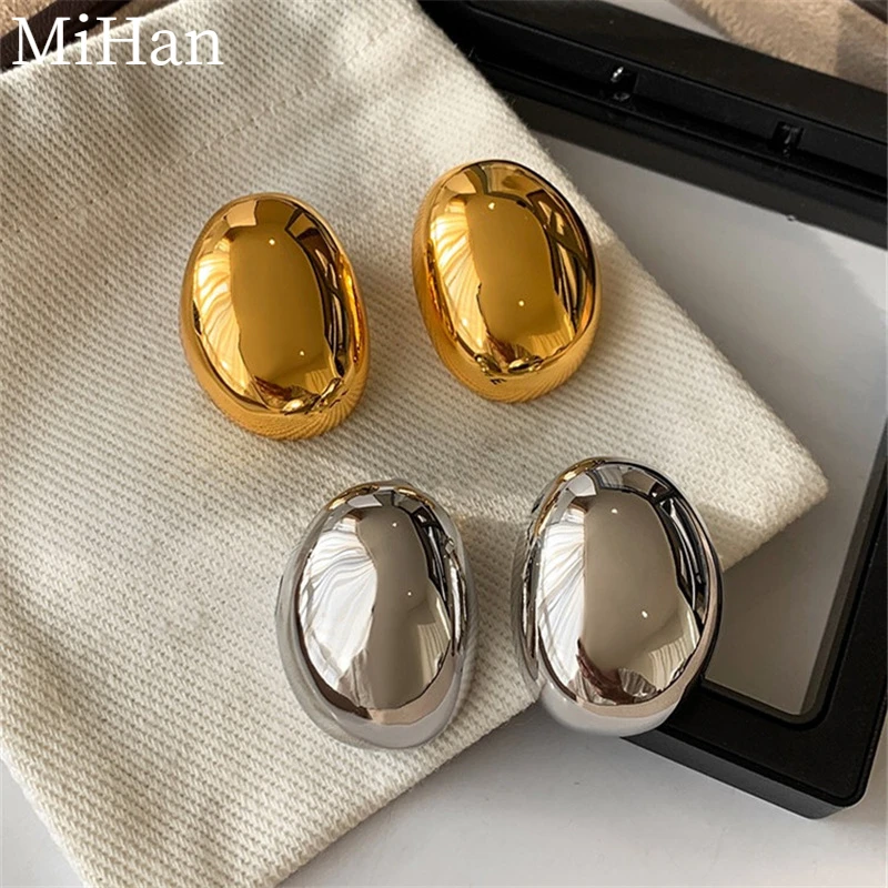 MiHan Modern Jewelry Sweet Korean Temperament Metal Smooth Big Oval Stud Earrings For Women Fashion Accessories Hot Selling