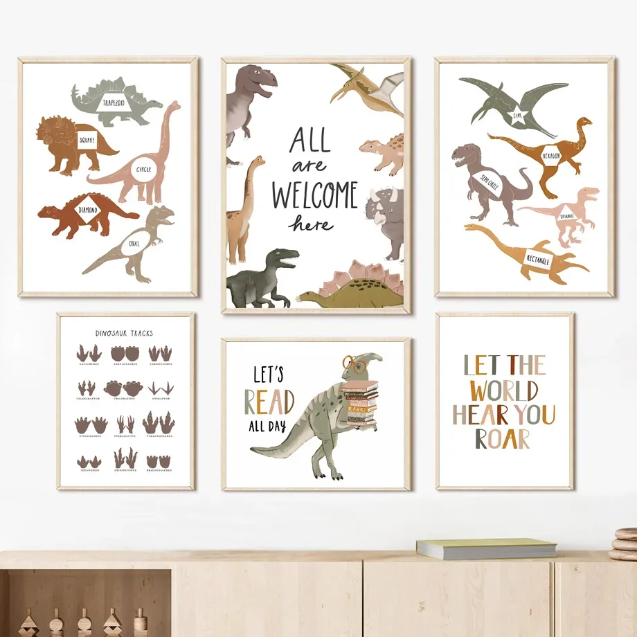 

Safari Cartoon Nursery Print Jungle Dinosaur Children Dino Animals Canvas Art Painting Poster Pictures Baby Kids Room Wall Decor