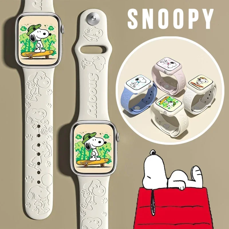 

Snoopy Carving Pattern Strap for Apple Watch Band 44mm 40mm 45mm 41mm 38mm 42mm Silicone Solo Loop Bracelet IWatch 8 Ultra 7 6 5