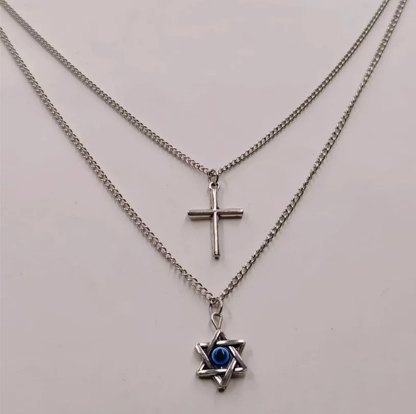 Crosses Hexagram Pentagram Double Layered Necklace Hip Hop Rock Style Sweater Chain Goth Jewelry Accessories Gothic Couple