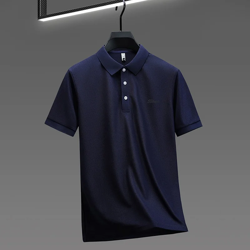 Business Casual Herren Neues Kurzarm-Poloshirt mit Kragen und Knöpfen, Einfarbig mit Schriftzug, Bequemes Atmungsaktives Herren-T-Shirt – Detail 21