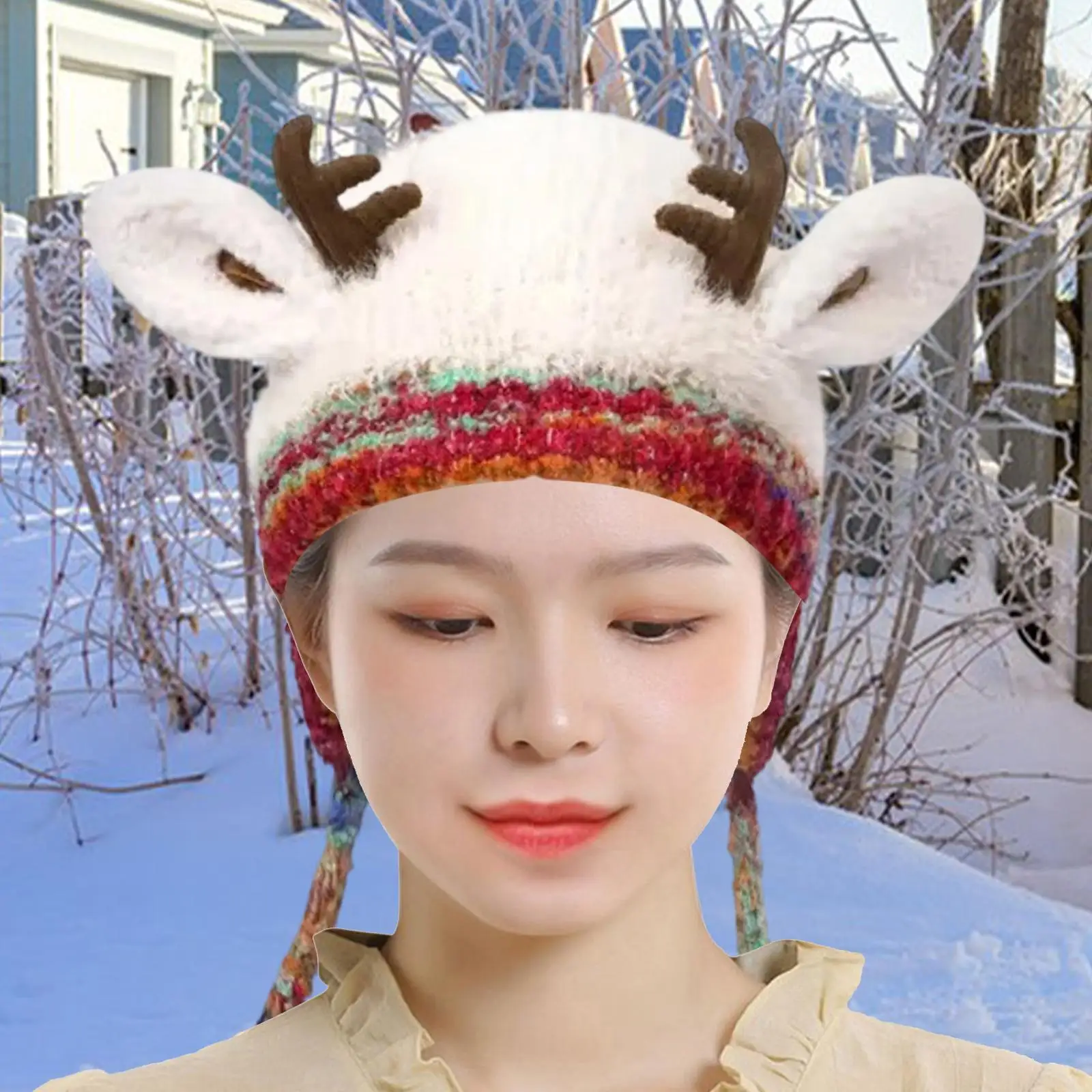 Christmas Deer Storage Hat Festive Knitted Handbag Windproof Reindeer Beanie