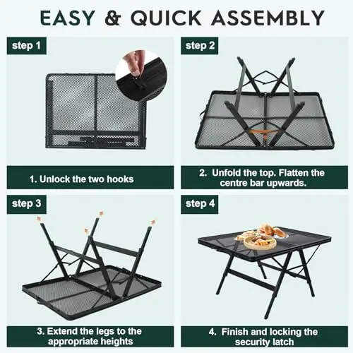 

3-Foot Mesh Folding Outdoor BBQ Table With 3-Height Adjustment, X-Leg Stability, Quick-Snap Lock And Compact Fold Design