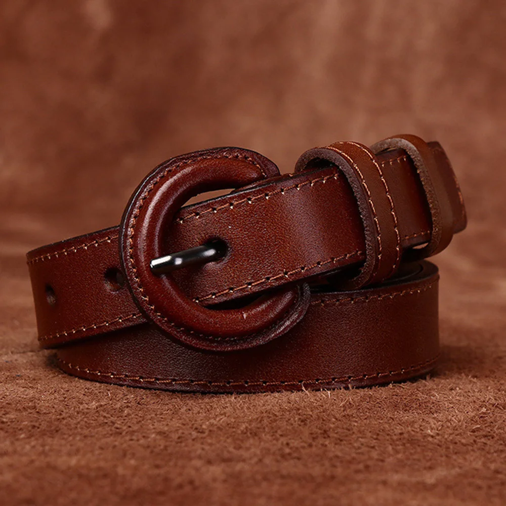 Ladeis Retro Pure Cowhide Pants Anti Allergic Belt for Women 2.2cm Wide