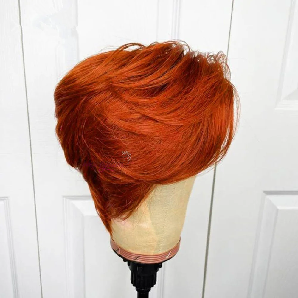 # 350 Pixie Cut Echthaarperücken, orangefarbene Perücke, 13x4 Spitzenperücke, rote, glatte, kurze Echthaarperücken, Echthaarperücke ohne Klebstoff – Detail 7