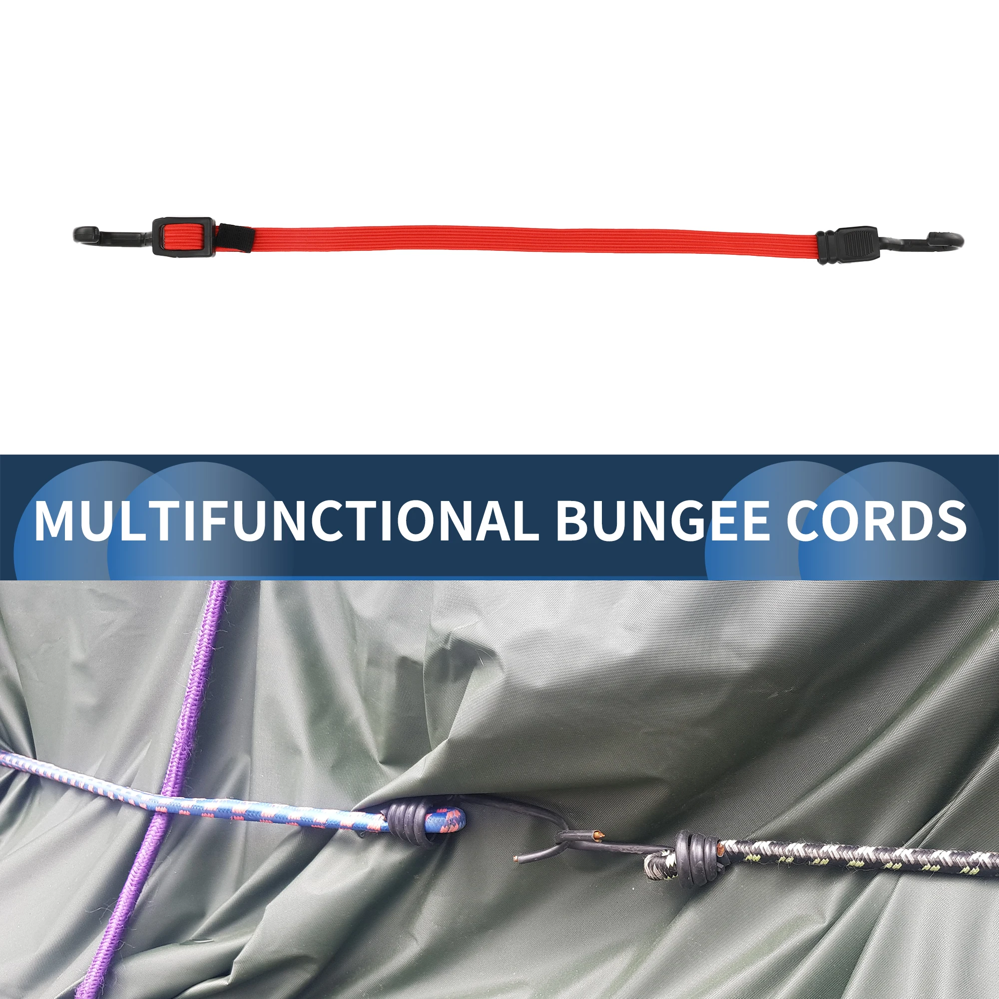 X Autohaux حبال بنجي قابلة للتعديل مع خطافات 60 سم حبال بنجي قابلة للتعديل مع مشبك أحمر #1