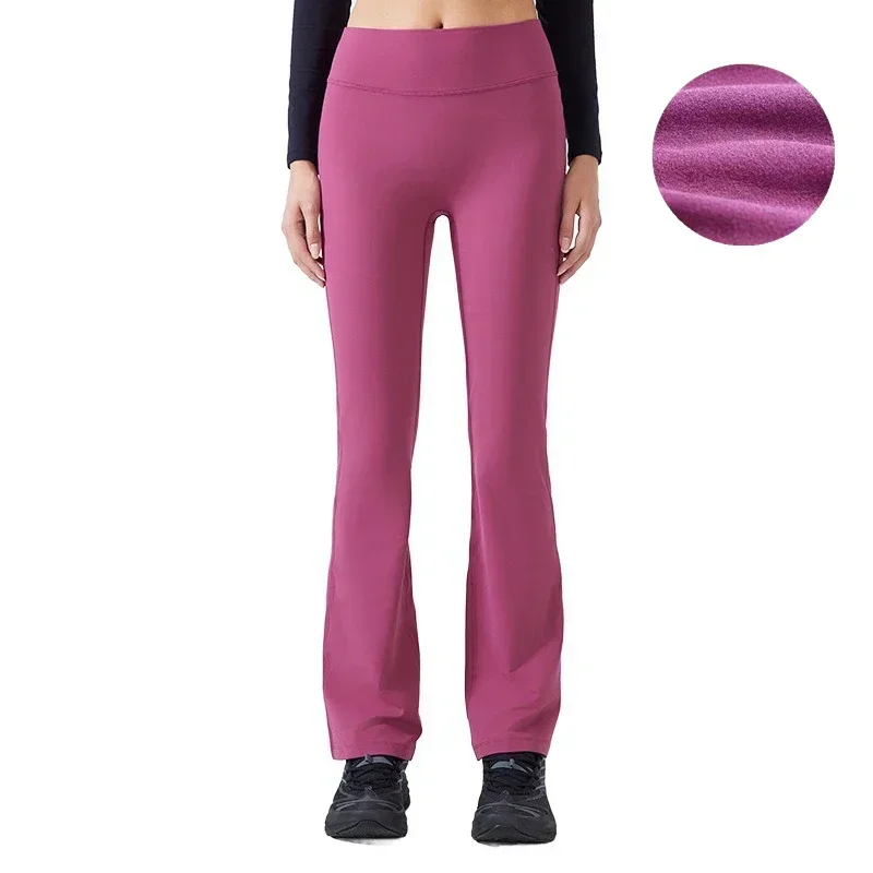 Lemon Plus Fleece Warm Groove Women High Waist Elasticity Flared Pants Running Sport Fitness Yoga Leggings Tight Wide Legs Pants