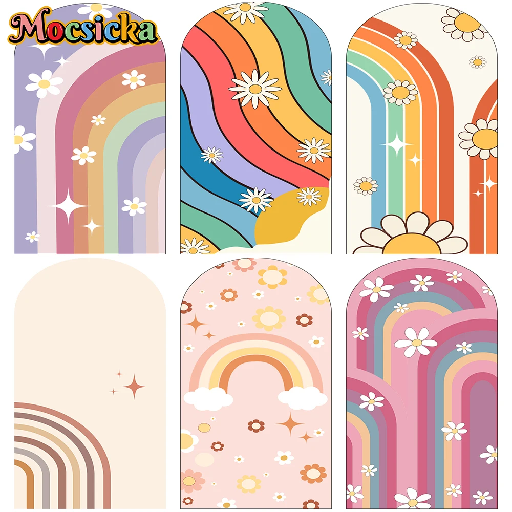 

Mocsicka Rainbow Flower Arch Cover Backdrop Elastic Double-Sided Baby Birthday Adult Wedding Arched Background Party Decor Props