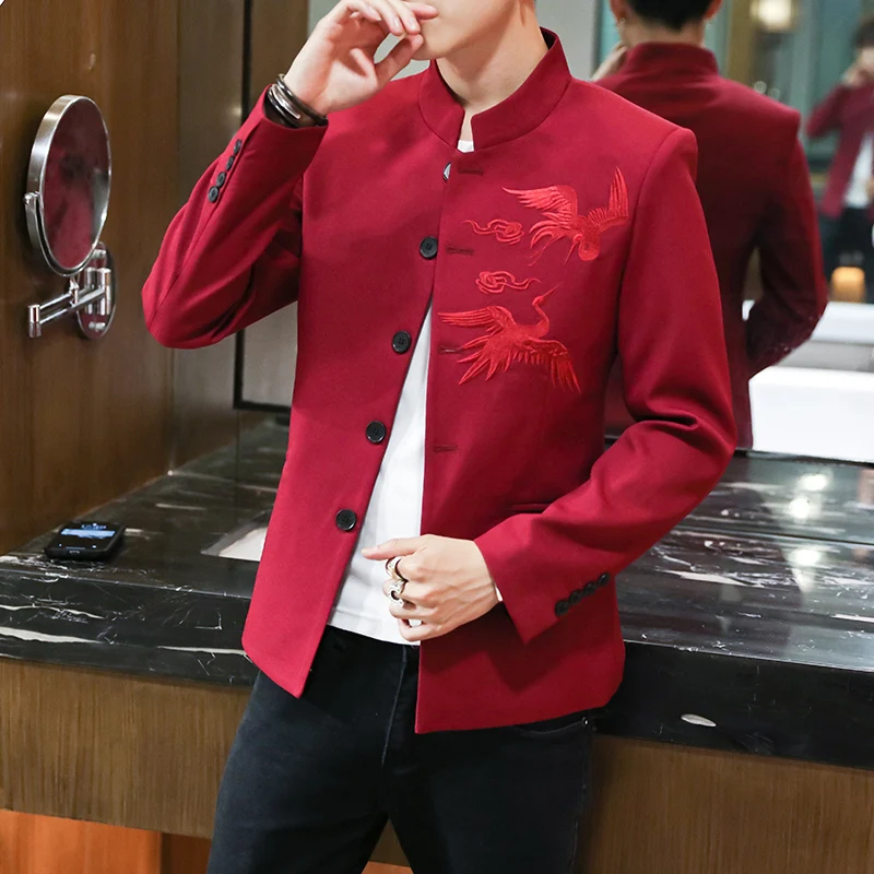 

Blazer Men Business Gentleman Wedding Fashion Trend Slimming and Breathable Best Man Casual Chinese Style Stand-up Collar Blazer