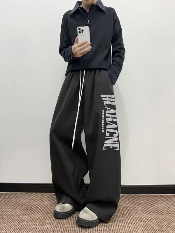 

Американские ретро-брюки-джоггеры с широкими штанинами, повседневные, для мужчин и женщин, осенние, для джазовых танцев, свободные, прямые, студенческие, спортивные