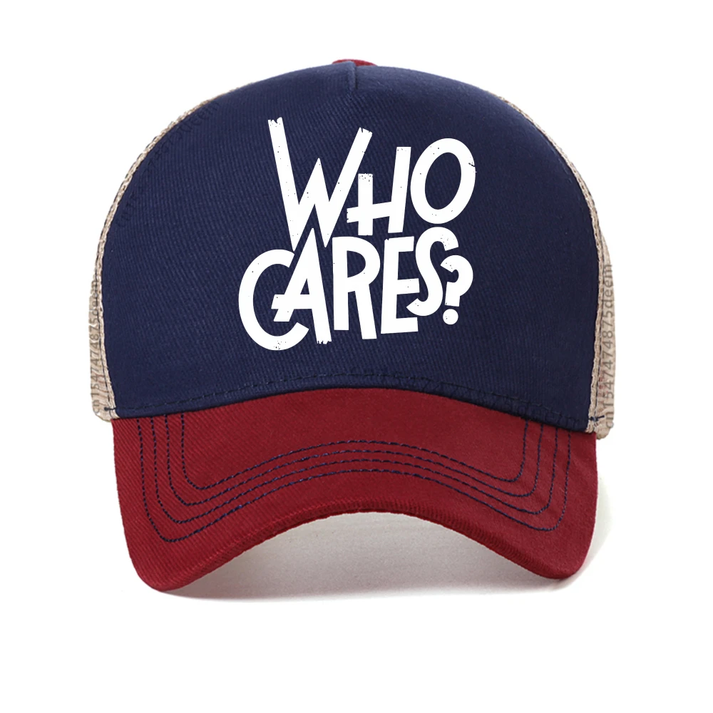 

Who Cares Print Breathable baseball cap Summer For Men Women outdoor Casual Adjustable Snapback Hat Adjustable mesh trucker hats