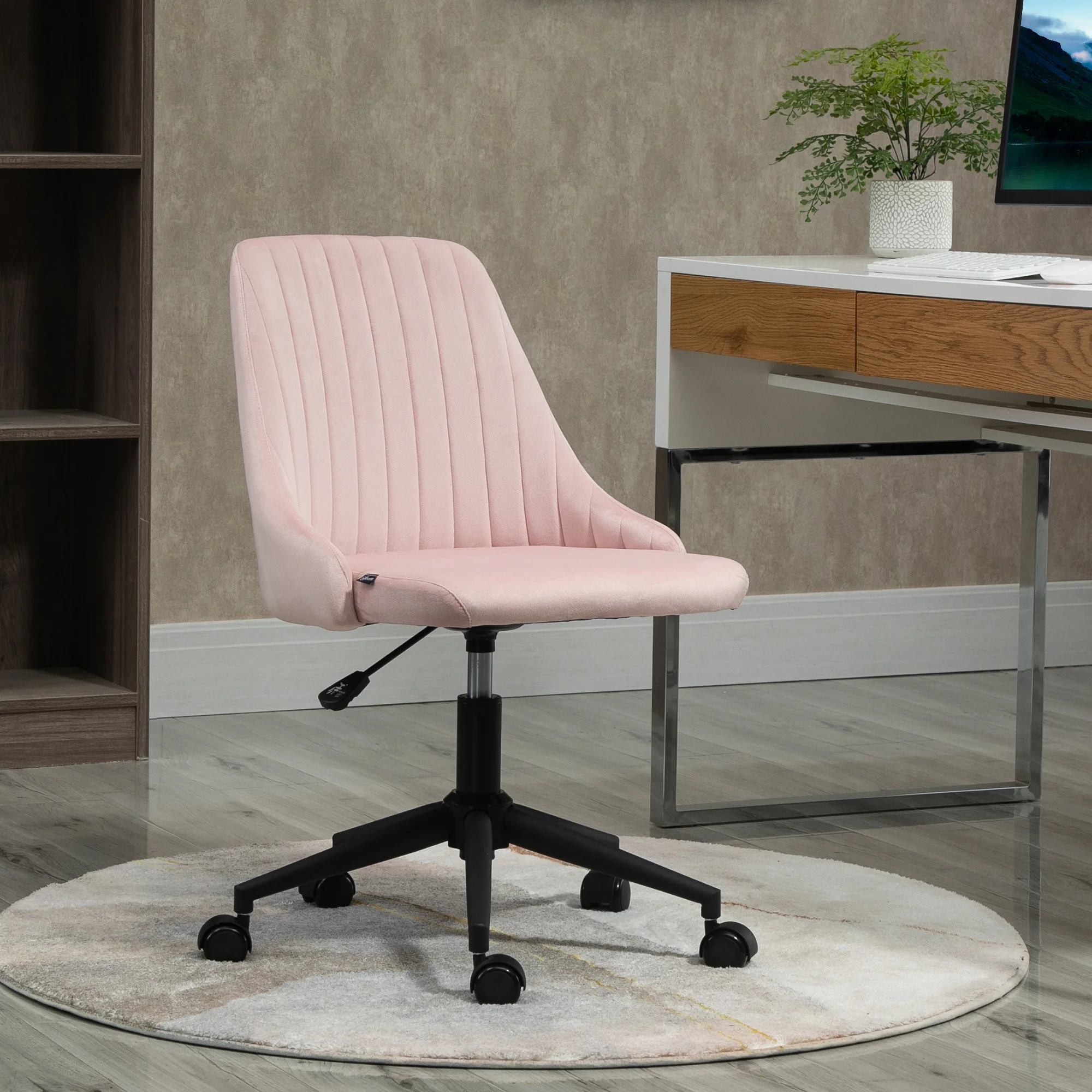 

Mid-Back Swivel Office Velvet Fabric Scallop Shape Computer Desk Chair, Pink