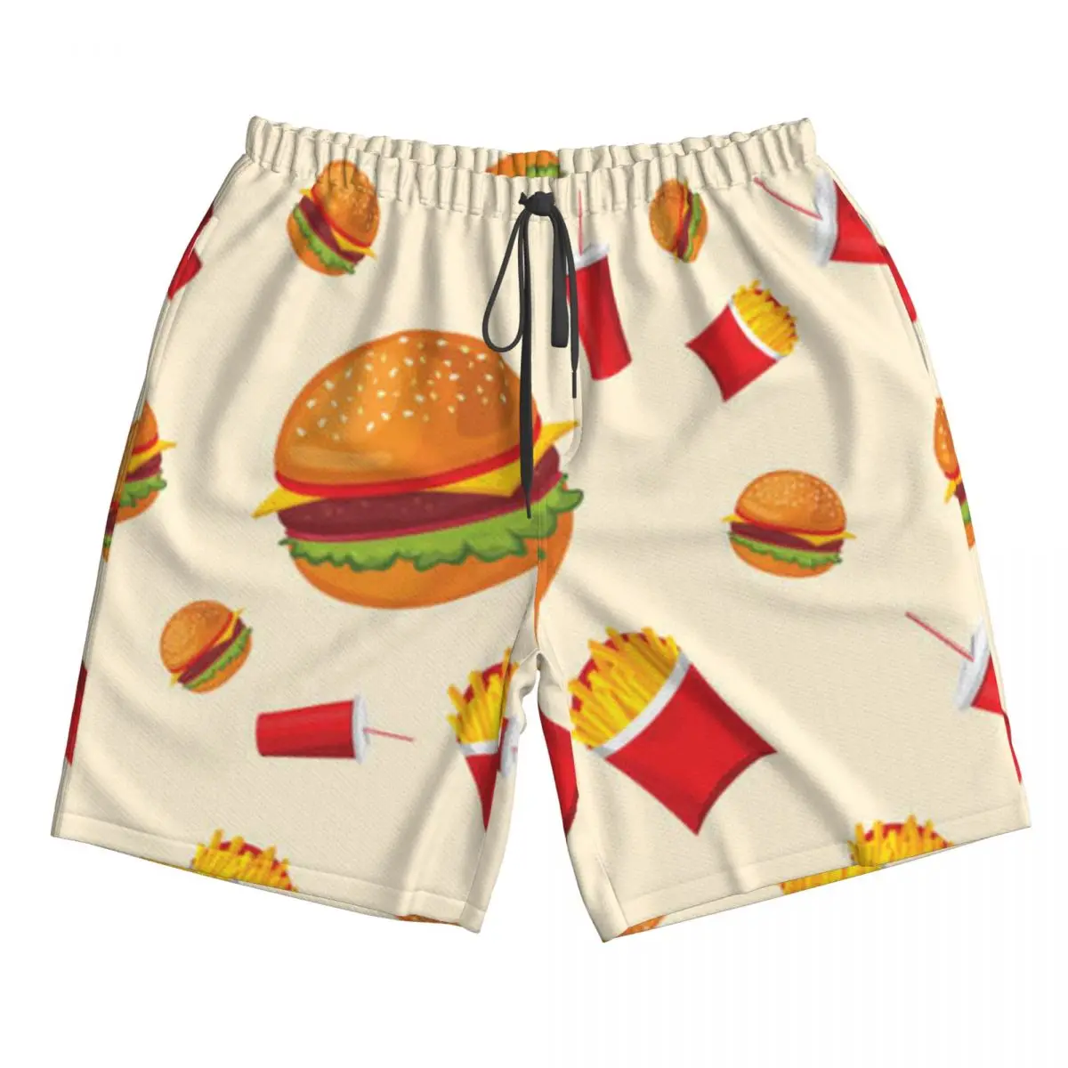 Bañador para hombre con patatas fritas, coca-cola y hamburguesa, ropa de playa