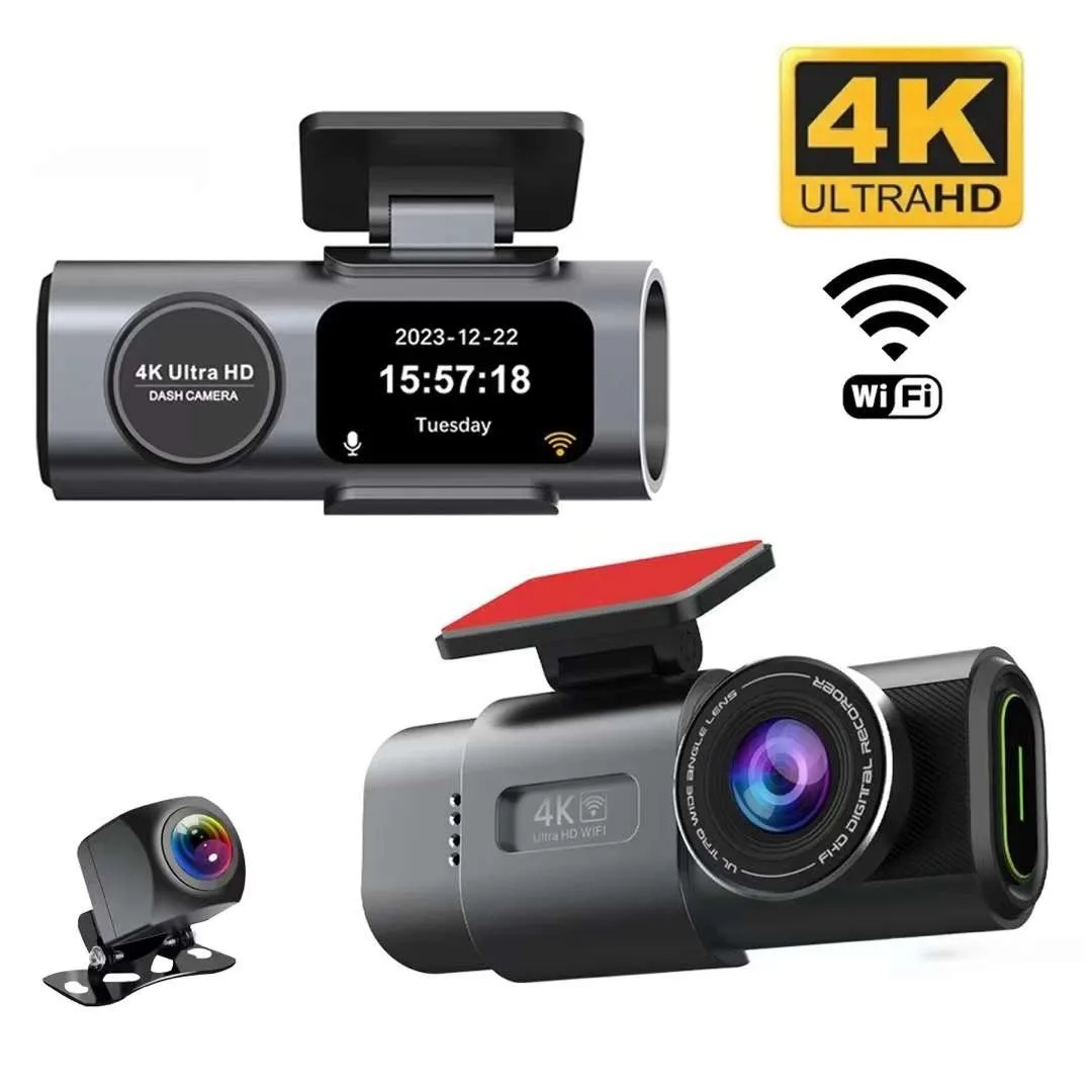 Ultra HD 4K Dash Cam Dual Lens Car DVR 1080P Rear Camera Built-in WiFi GPS 24-Hour Parking Monitoring