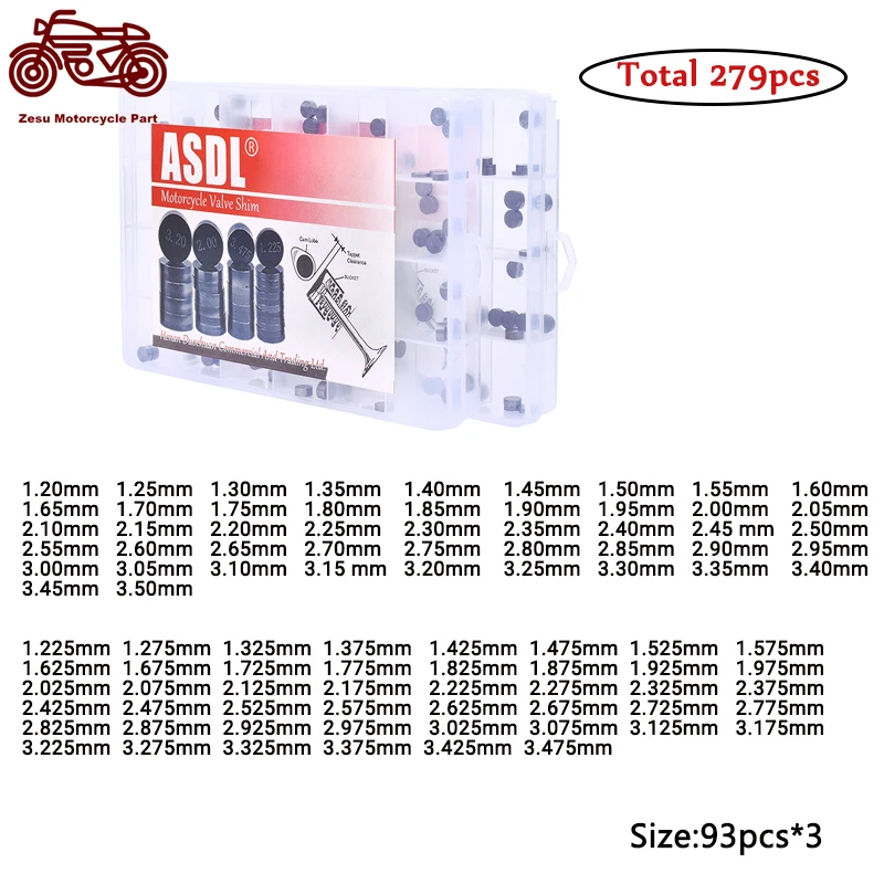 

279PCS Motorcycle Part Adjustable 7.48mm Valve Shim Kit for HONDA for Kawasaki ZX750 ZX636 Z600 Z750 Z1000 for YAMAHA for SUZUKI