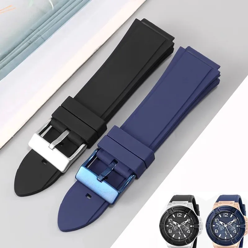 

Rubber Watchband 22mm Blue Color Silicone Rubber Bracelet for Guess W0247G3 W0040G3 W0040G7 Watches Band Brand Sport Watch Strap