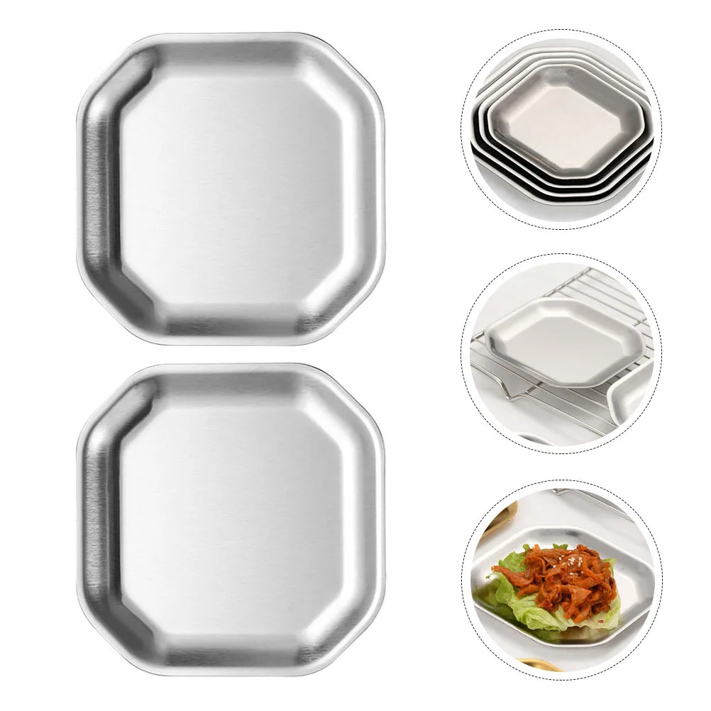 

2pcs Octagonal Snack Plates Stainless Steel Small Food Dishes Fine Polished Rustproof Reusable For Sushi Fruit Dessert Korean