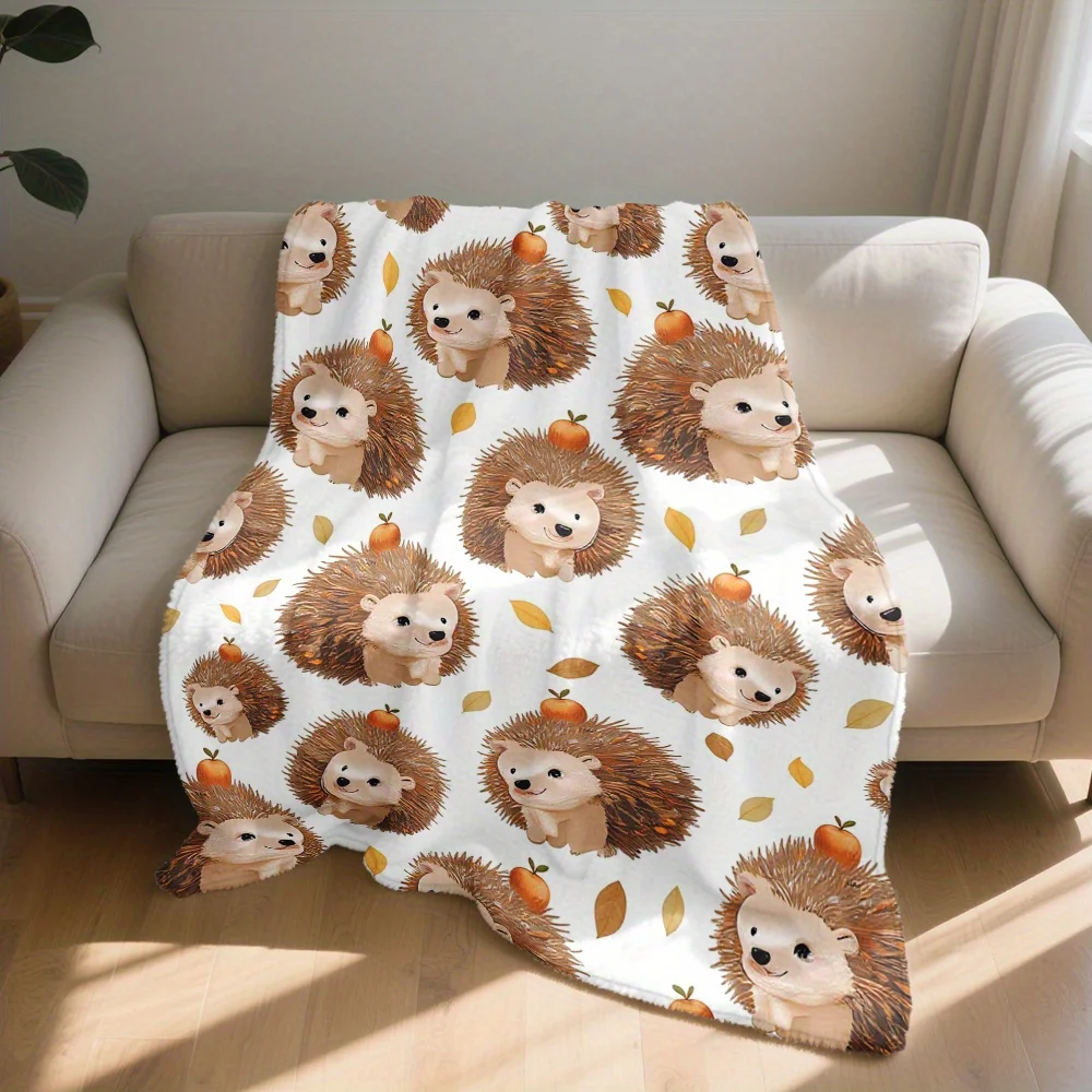 Cozy Hedgehog Animal Pattern Fleece Throw Blanket Fall Autumn Nursery Decor Plush Throw for Baby Kids Winter Home Gift