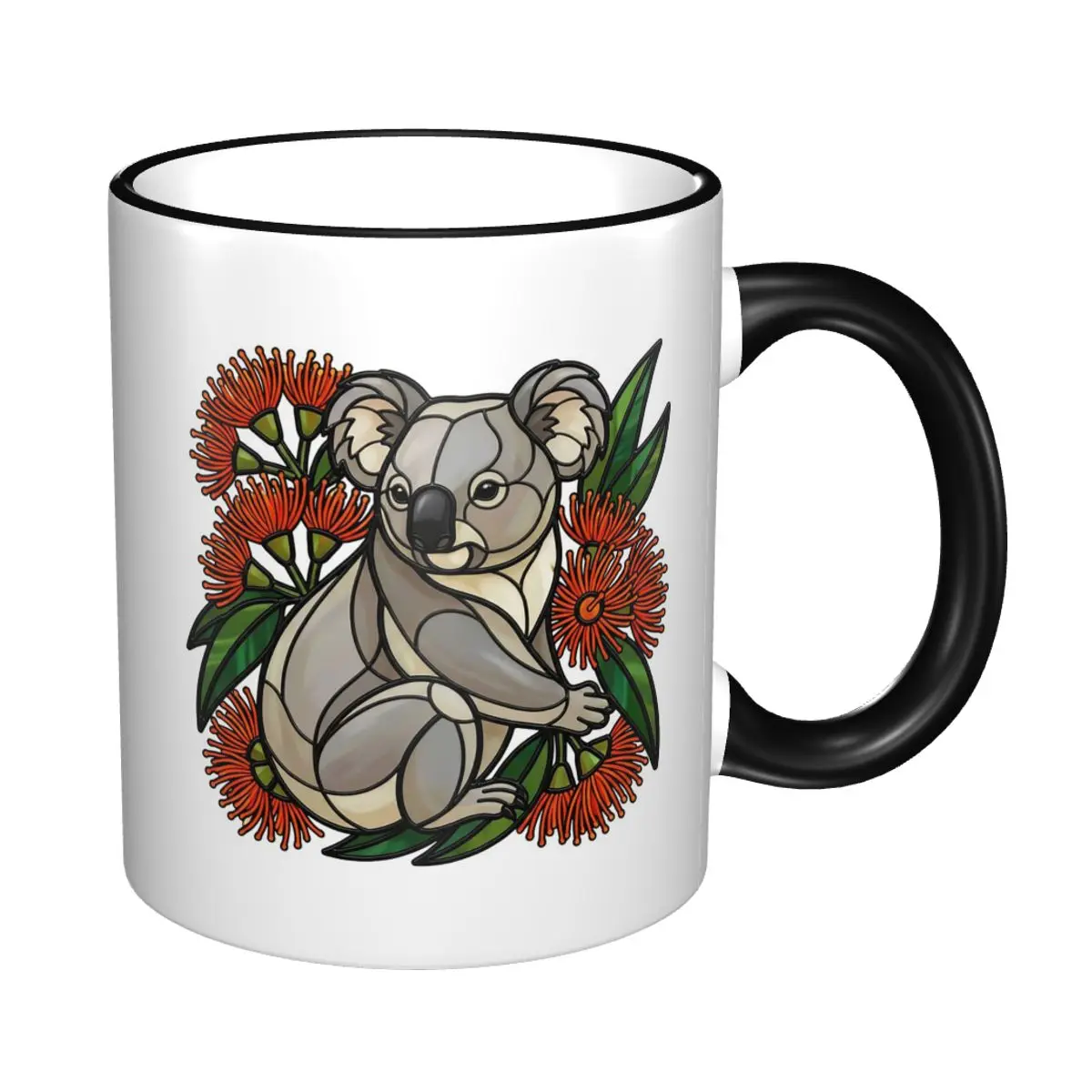 Stained Glass Koala Framed By Red Bottlebrush Mug Funny Ceramic Coffee Cups Tea Mugs Milk Cup Drinkware Gifts for Woman Man