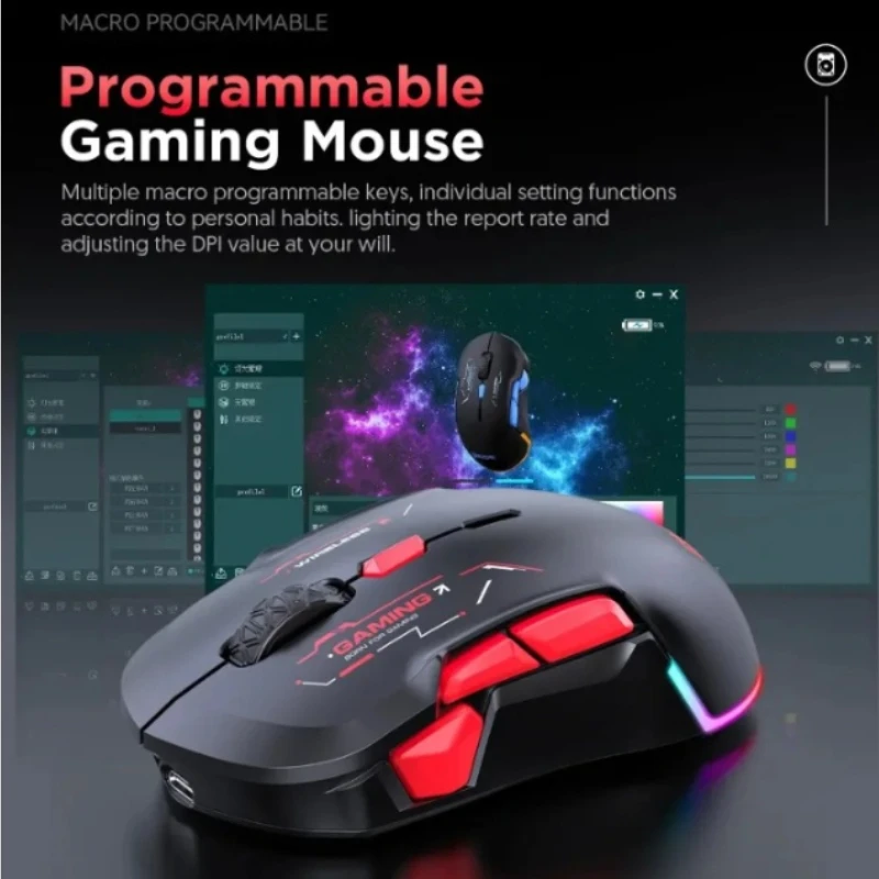 MKESPN W12 10-button Wireless Bluetooth 10000DPI Gaming Mouse Tri-mode Multi-channel Rechargeable Ergonomic Mouse PC Accessories