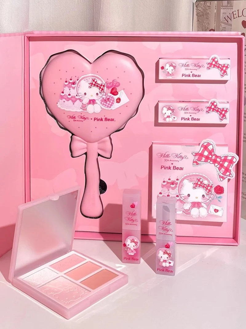 Pinkbear Pico Bear HelloKitty Co name gift box Lipstick glaze eye shadow HelloKitty Cosmetic Set 520 Gift Girl