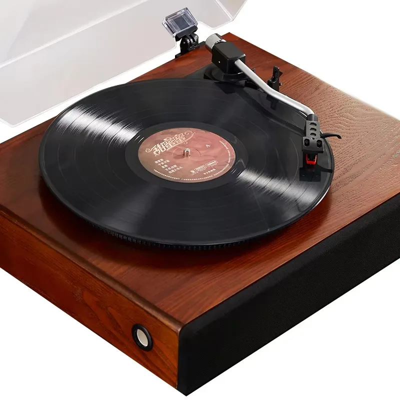 Vintage record player with external speakers, belt drive turntable 3-speed 3-size record, wireless USB auxiliary headphones