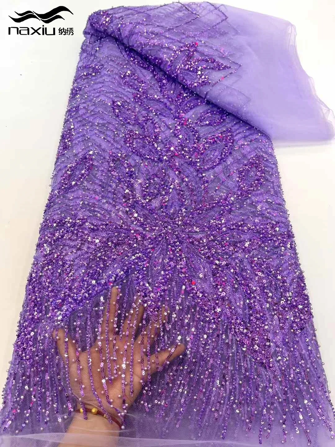 

Madison Luxury African Heavy Beaded 2025 High Quality Nigerian Sequins With Pearl Lace French Tulle Lace Fabric For Party Dress