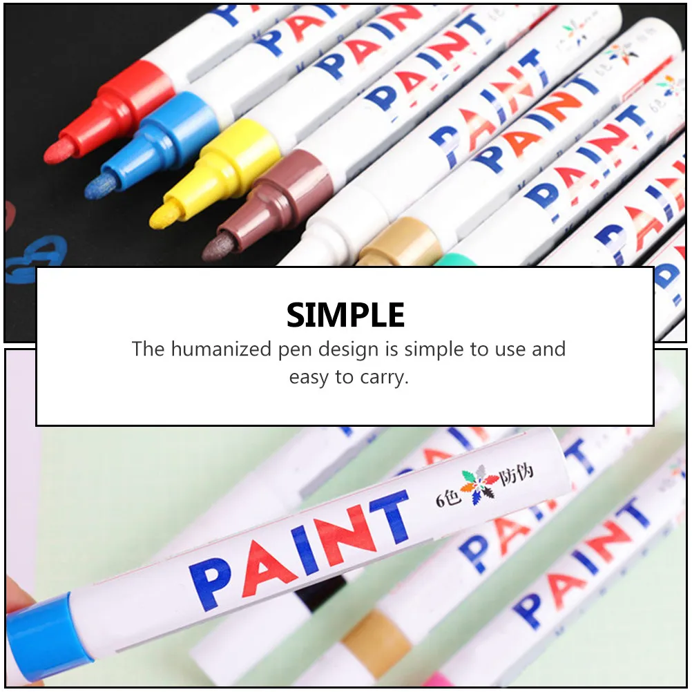 6 Pcs White Paint Auto Repair Pen Coloring Pens Car Graffiti Painting Oil Colored Markers