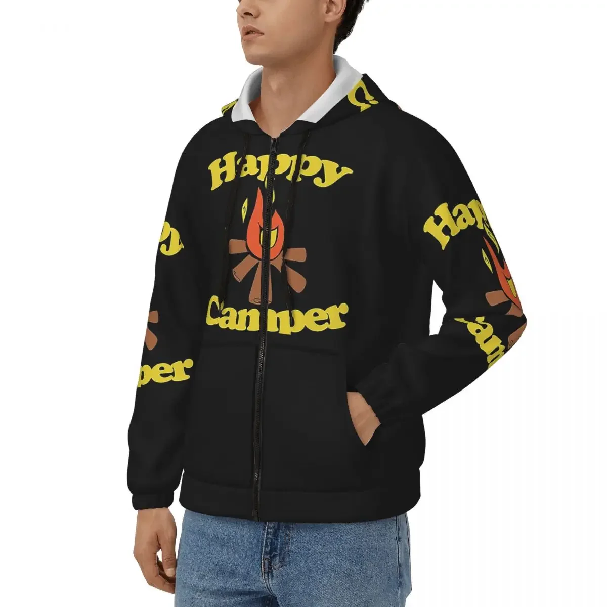 Happy Camper Sudadera con capucha y cremallera, jersey de Hip Hop, Otoño Invierno, sudadera para hombres y mujeres, camisetas de manga larga
