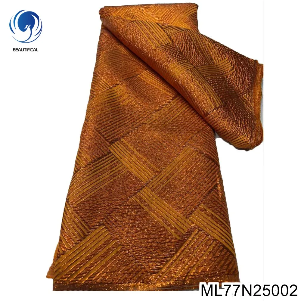 

Новинка 2025 года, французская атласная жаккардовая ткань, элегантное однотонное базовое кружевное удобное платье в африканском стиле для вечеринок, ML77N250