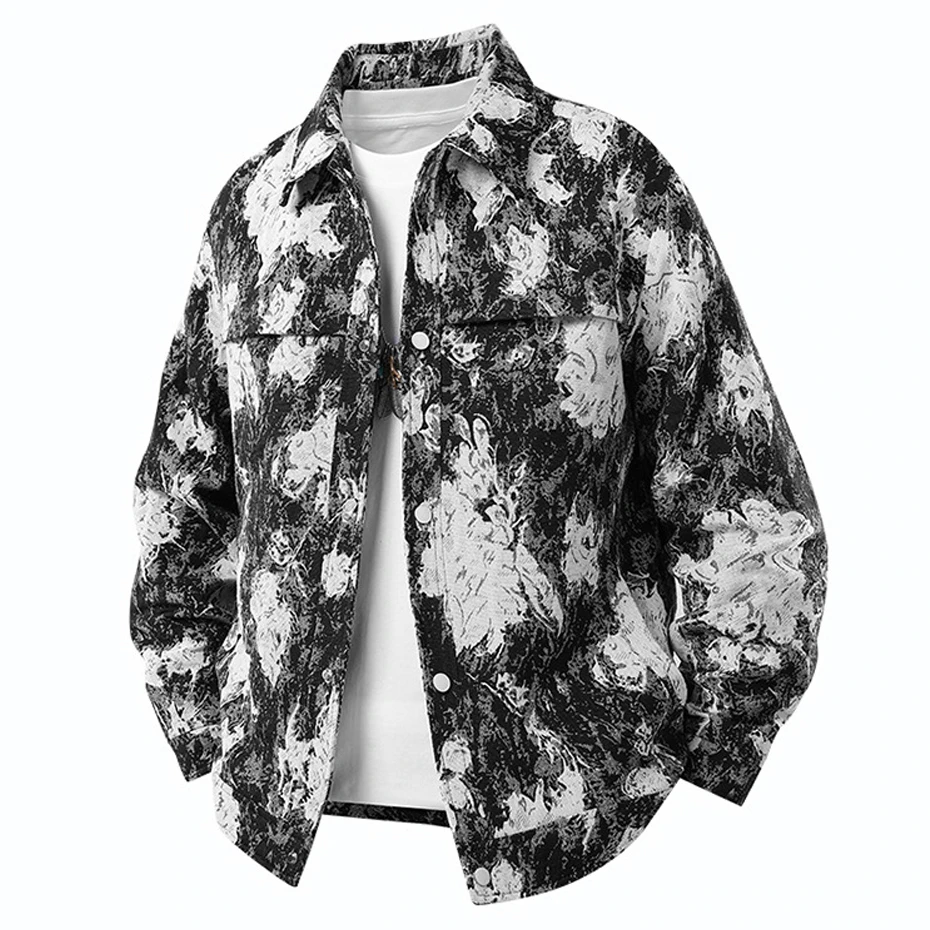 

Spring Autumn Flowers Knitted Jacket Men Fashion Casual Button Jacket Male