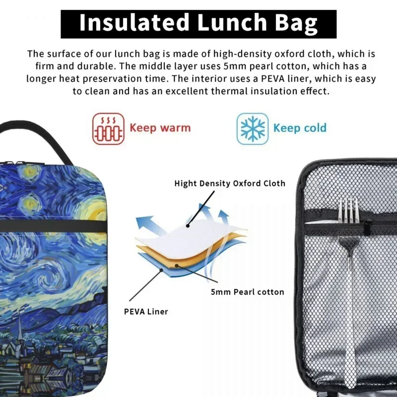 Lunchbox Van Gogh Schilderij Merchandise Starry Night Lunch Food Box Multifunctionele Koeler Thermische Lunchbox Voor School