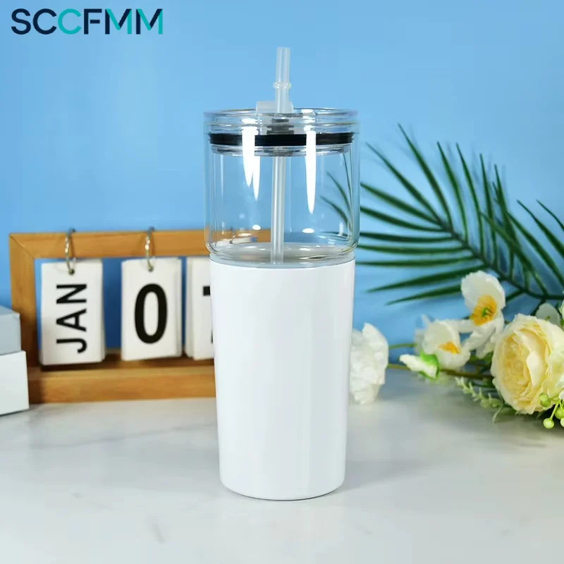 SCCFMM 2Pcs Sublimation 2‑in‑1 Split‑Style Dual‑Use 25oz Glass + 15oz Stainless Steel Travel Cup Water Bottle 6‑12H Thermal