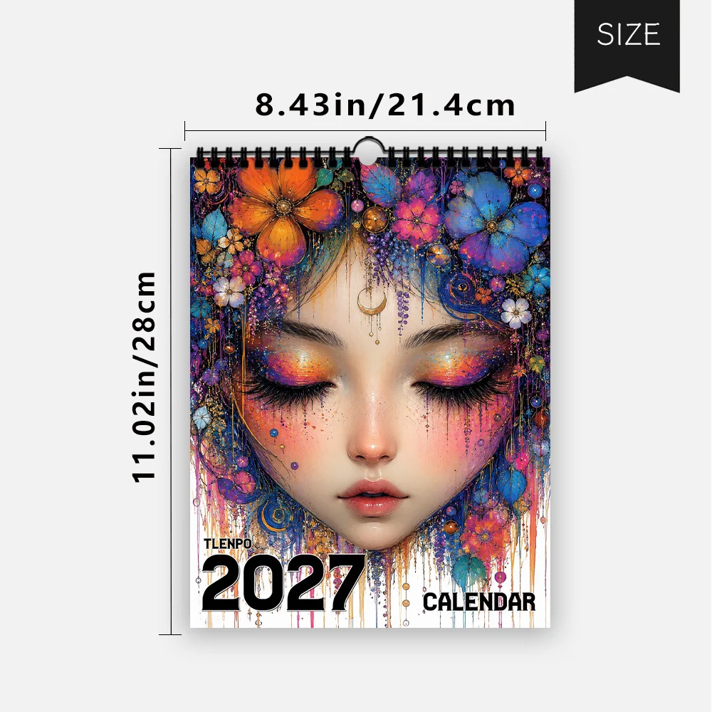 1pc 2027 Bohemian Colorful Figure Wall Calendar,12‑Month Planner,Gift For ,Christmas,Halloween,New Year,Free Stickers Included