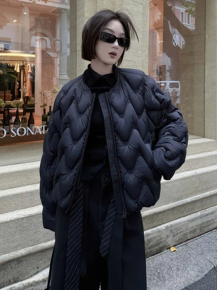 Streetwear short down jacket for women 2026 winter Solid color O-neck puffer coat Oversize Warm outwear High quality INKEO DJ663
