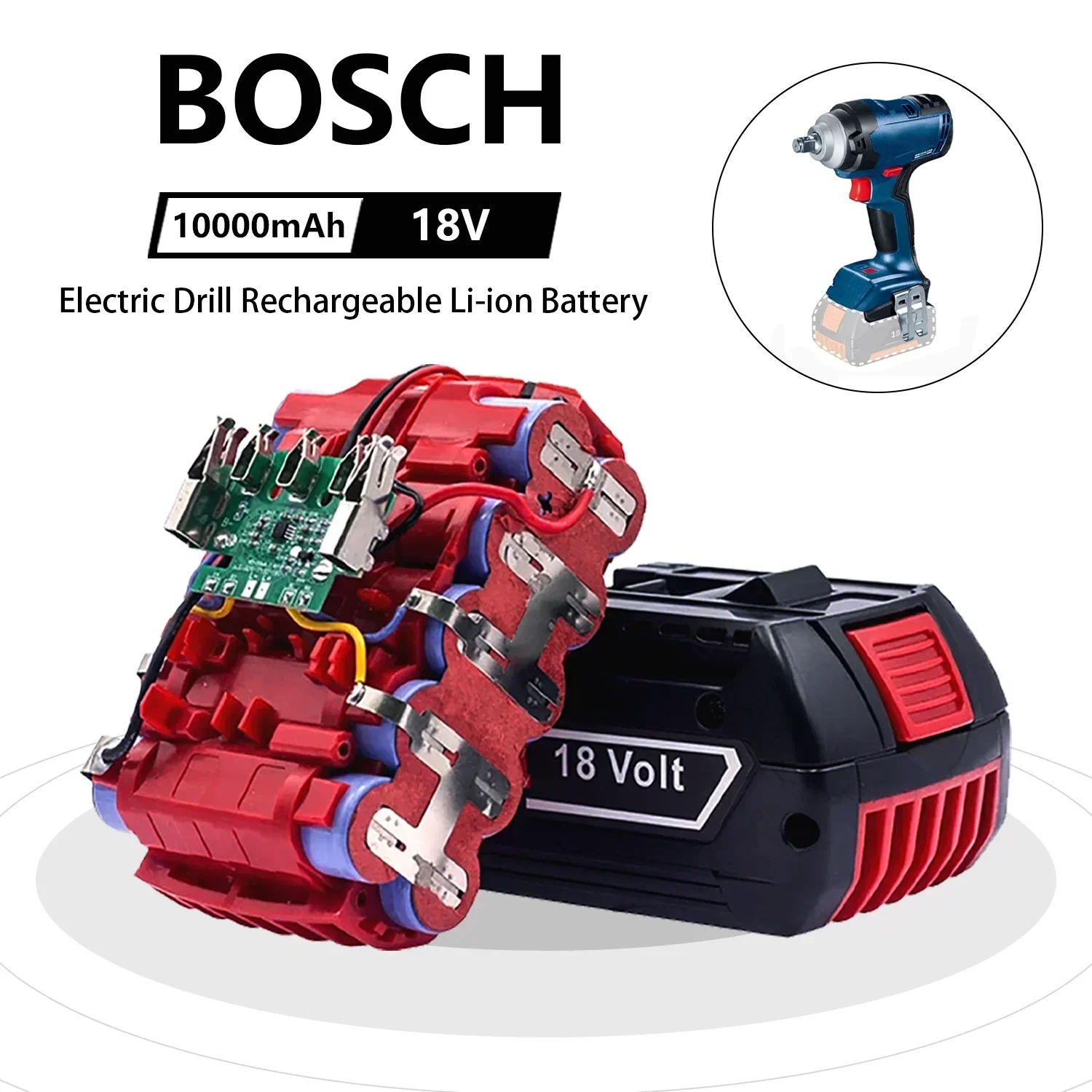 For BOSCH18V 6AH 10Ah LITHIUM-ION BATTERY GBA 18V 10Ah 18V Professional GBA GSR GSB BAT618 BAT609 w/Fuel Guage