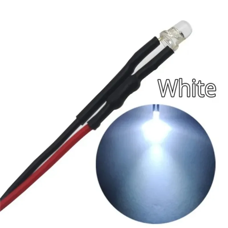 10Pcs 5mm Pre-Wired LED Round Light Bulbs DC 12V Chip Beads with 20cm Cable for DIY Projects