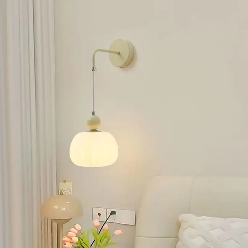 

Japanese Cream Pumpkin Nordic Bedroom Bedside Lamp Wall Lamp Creative Living Room Background Wall Corridor Hallway Light